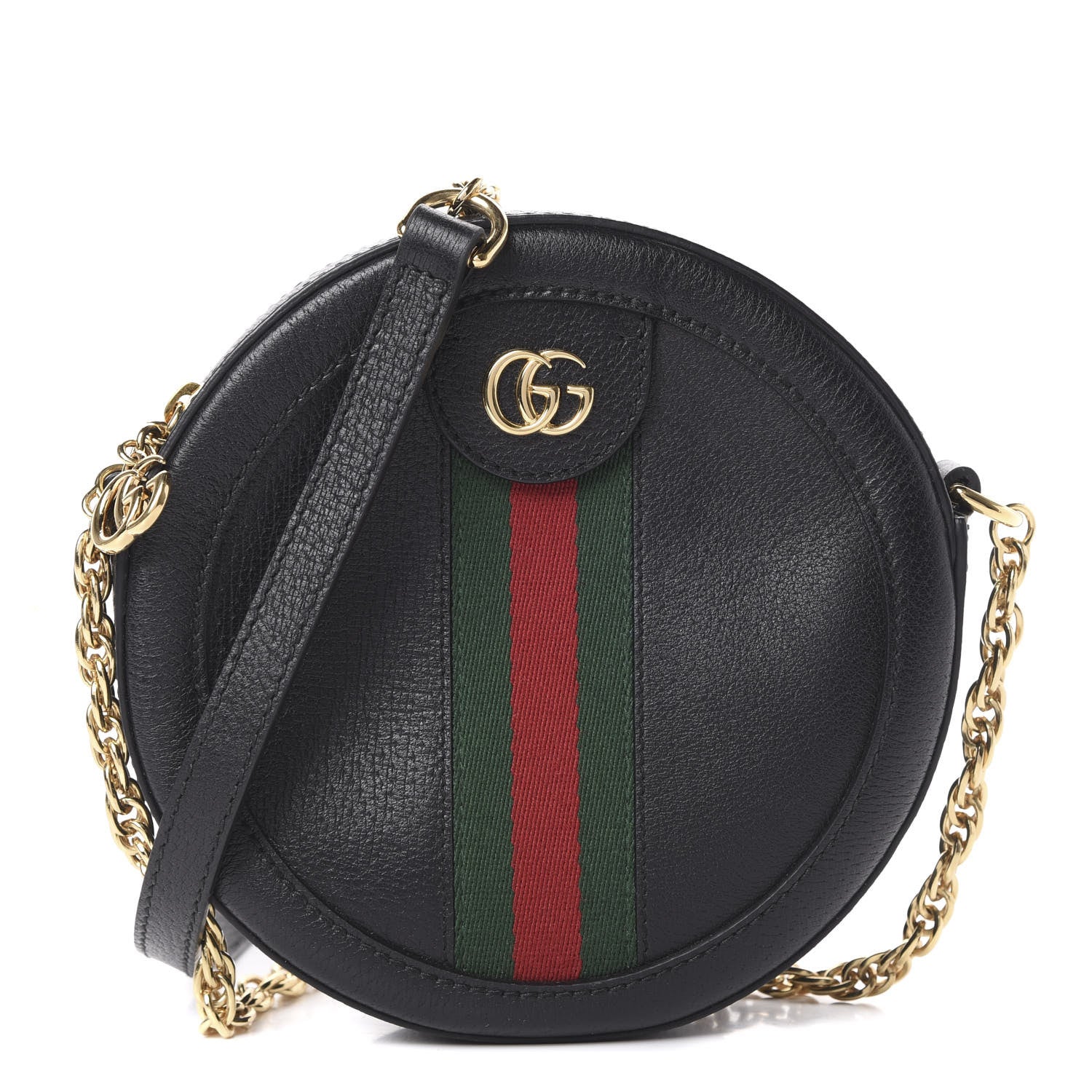 Gucci Grained Calfskin Web Mini Ophidia Round Shoulder Bag Black 1 of 10