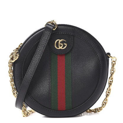 Gucci Grained Calfskin Web Mini Ophidia Round Shoulder Bag Black 1 of 10