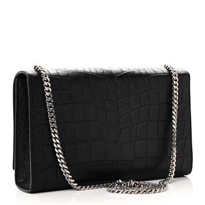 Saint Laurent Calfskin Crocodile Embossed Medium Classic Monogram Kate Tassel Satchel Black 3 of 9