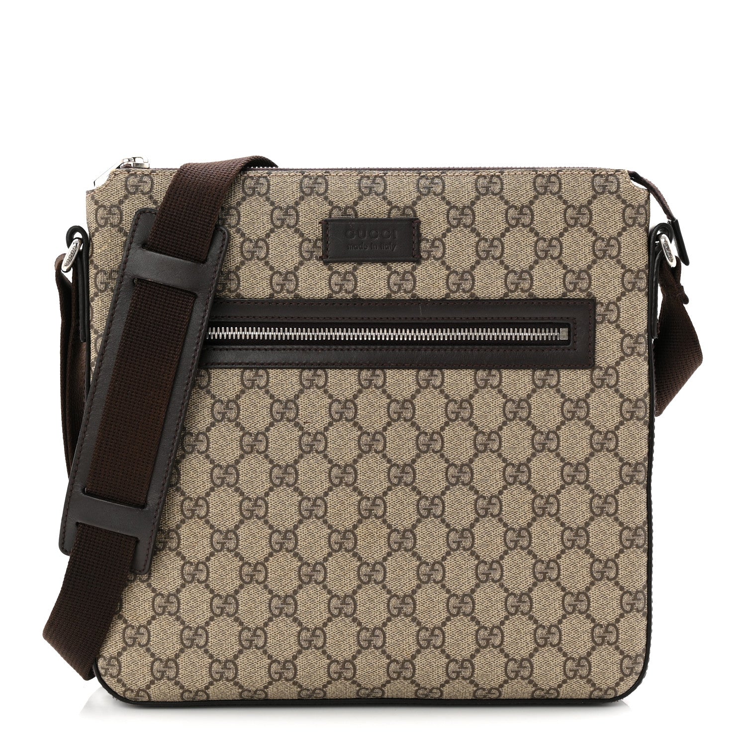 Gucci GG Supreme Monogram Medium Flat Messenger Bag Beige Brown 1 of 10