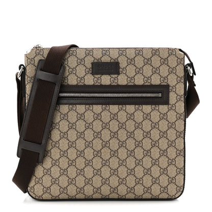 Gucci GG Supreme Monogram Medium Flat Messenger Bag Beige Brown 1 of 10