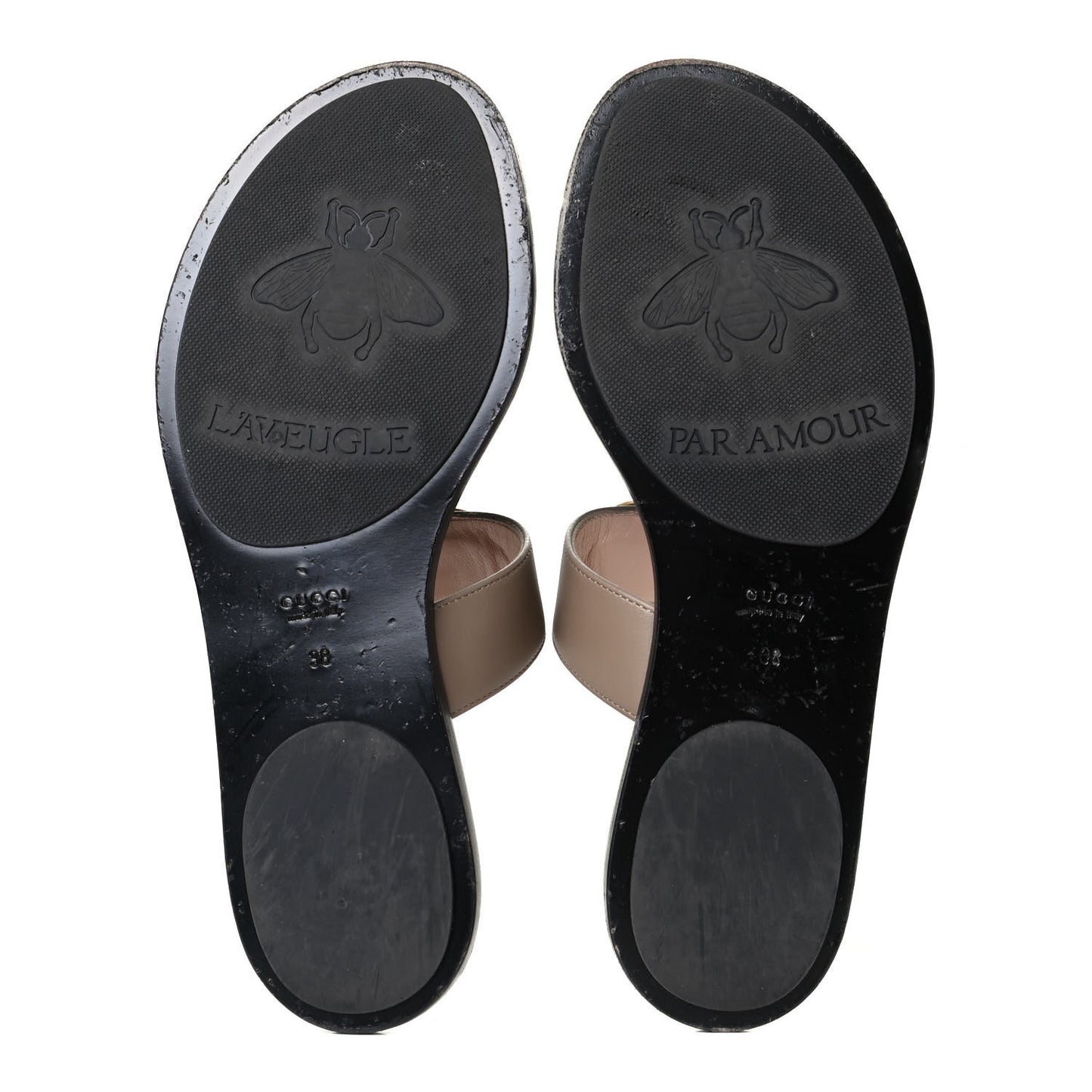 Calfskin GG Marmont Thong Sandals 38 Taupe