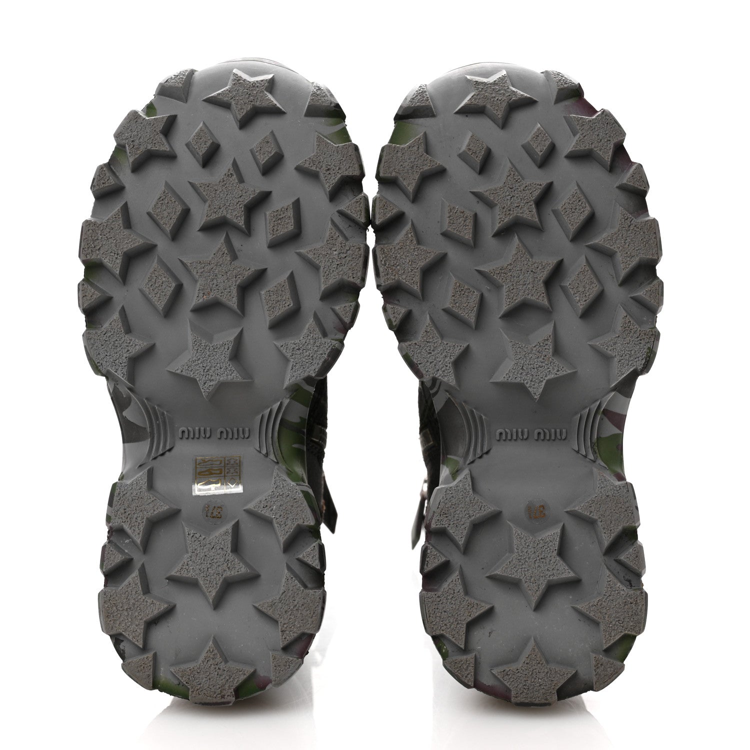 Miu Miu Crackled Calfskin Camo Print Womens Wedge Platform Combat Boots 37.5 Multicolor 6 of 14