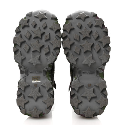 Miu Miu Crackled Calfskin Camo Print Womens Wedge Platform Combat Boots 37.5 Multicolor 6 of 14