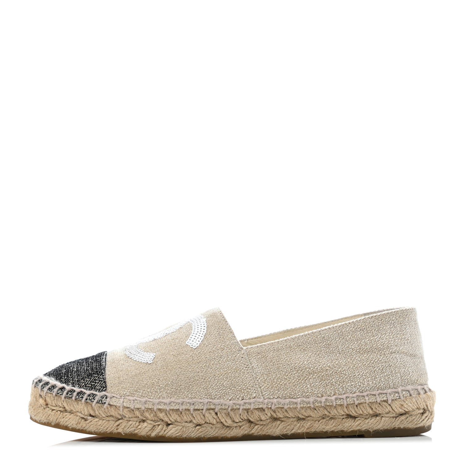 Chanel Toile Sequin CC Espadrilles 38 Beige Black 1 of 4
