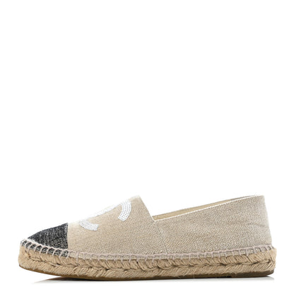 Chanel Toile Sequin CC Espadrilles 38 Beige Black 1 of 4