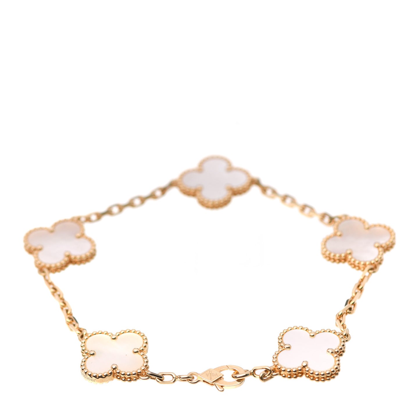 18K Yellow Gold Mother of Pearl 5 Motifs Vintage Alhambra Bracelet