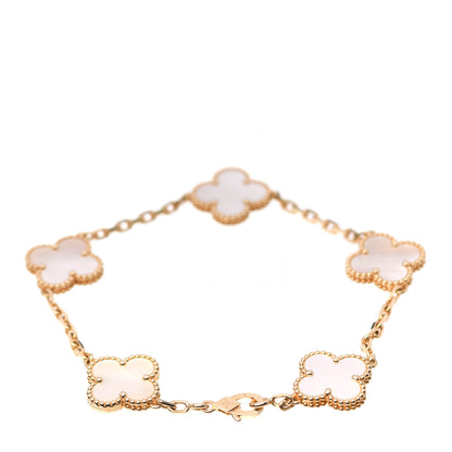Van Cleef & Arpels 18K Yellow Gold Mother of Pearl 5 Motifs Vintage Alhambra Bracelet 3 of 6