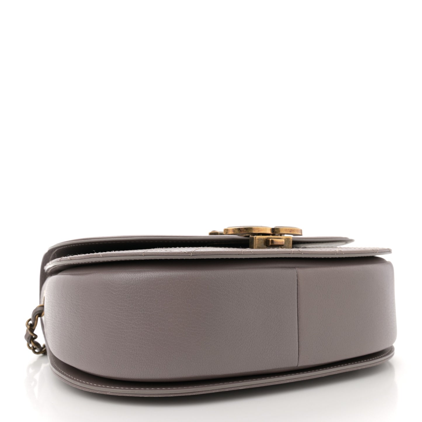 Shiny Calfskin Goatskin Quilted Medium Coco Curve Messenger Flap Grey