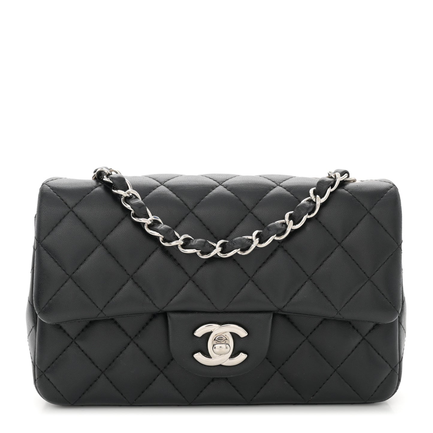 Lambskin Quilted Mini Rectangular Flap Black