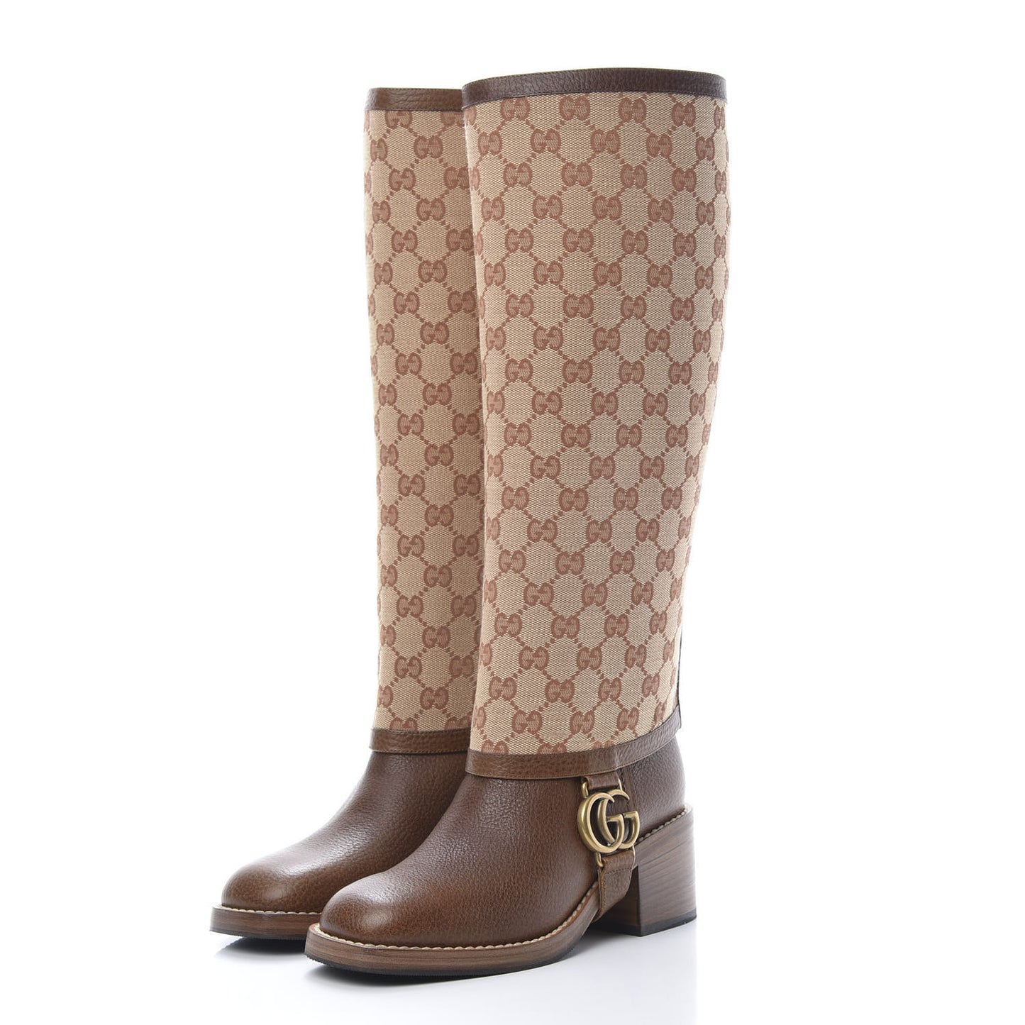 GG Monogram Calfskin Lola Tall Boots 35 Beige Ruggine Cuir