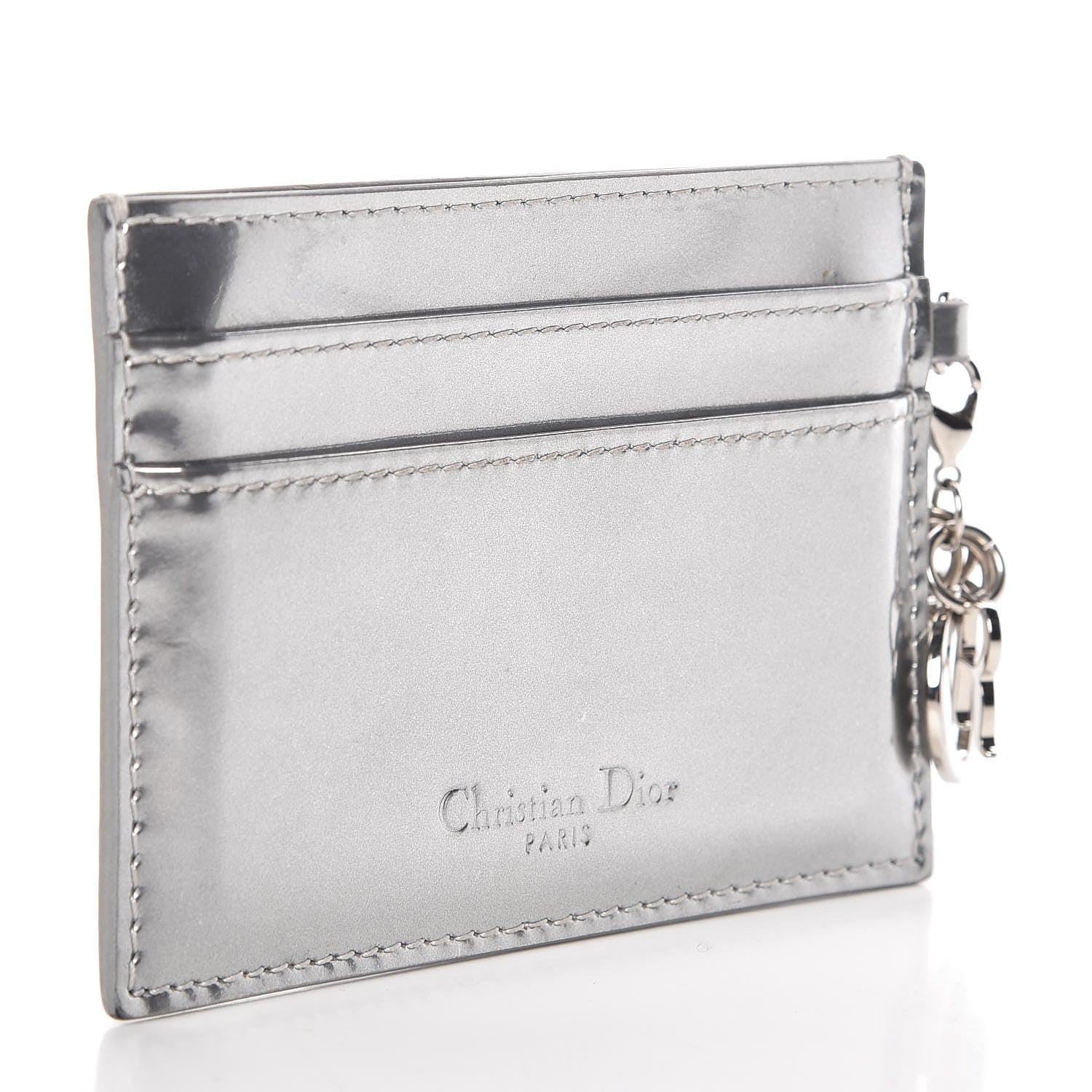 Christian Dior Metallic Patent Micro-Cannage Lady Dior Card Holder Silver 3 of 8