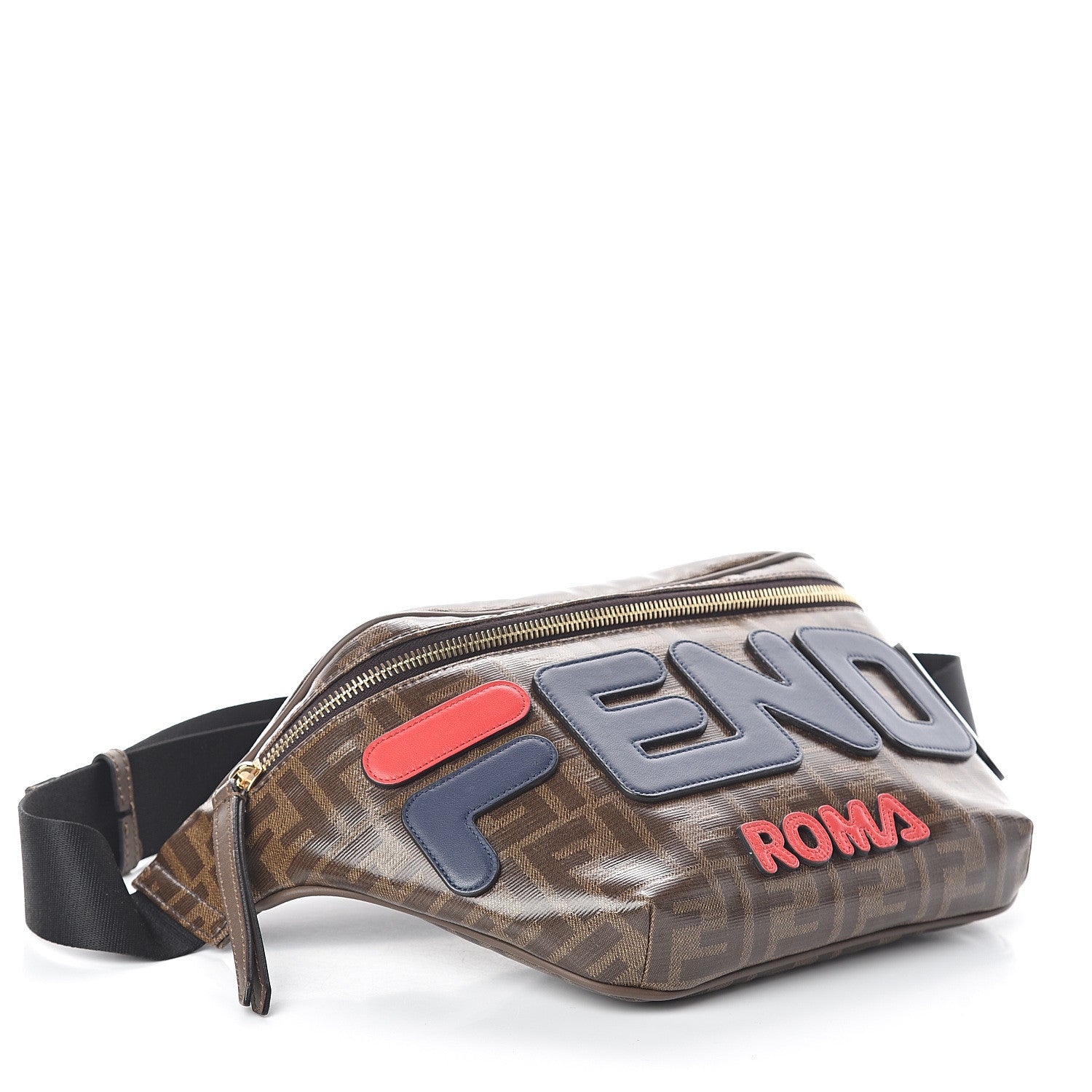 Fendi X FILA Glazed Fabric Vitello Century FF 1974 Mania Belt Bag Mogano Panna Blueberry 3 of 8
