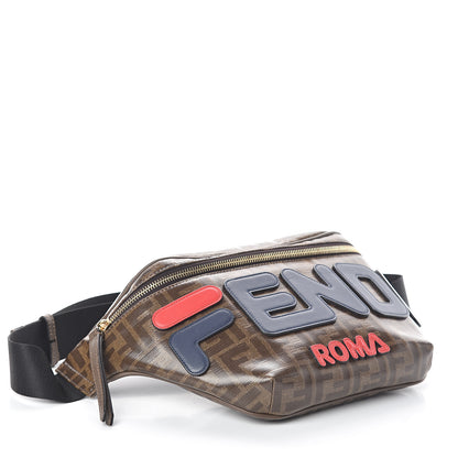 Fendi X FILA Glazed Fabric Vitello Century FF 1974 Mania Belt Bag Mogano Panna Blueberry 3 of 8