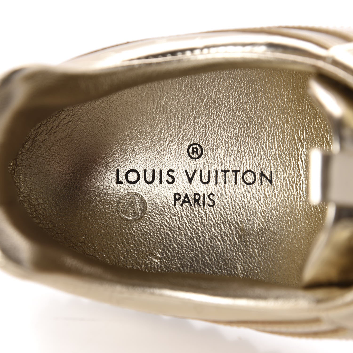 Louis Vuitton Metallic Patent Embossed Monogram Run Away Sneakers 37 Gold 7 of 10
