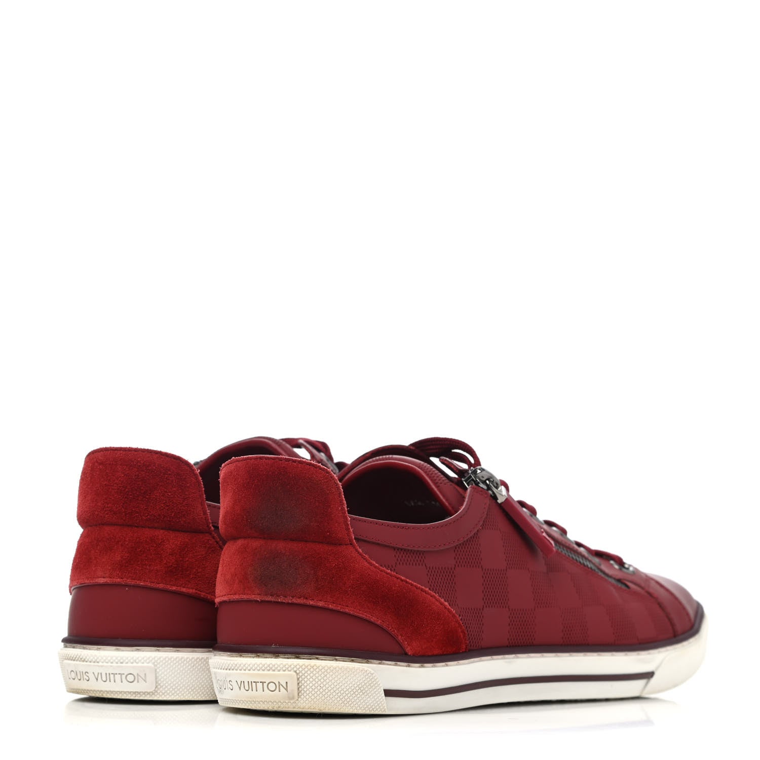 Louis Vuitton Calfskin Suede Damier Infini Aventure Zip Up Sneakers 6.5 Bordeaux 3 of 4