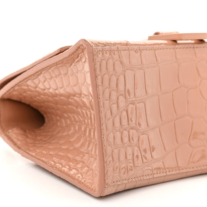 Balenciaga Shiny Calfskin Monochrome Crocodile Embossed Small Hourglass Top Handle Bag Nude Beige 8 of 9
