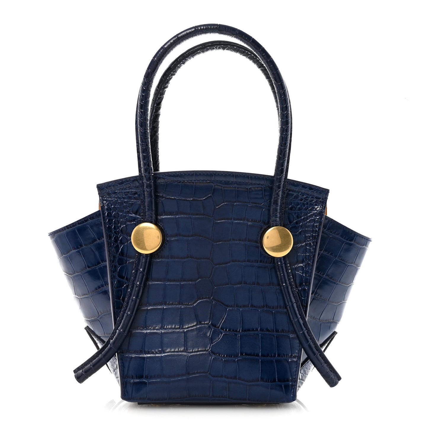 Calfskin Crocodile Embossed Small Pipe Bag Blue