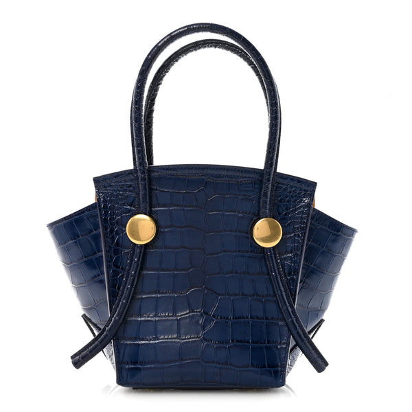 Proenza Schouler Calfskin Crocodile Embossed Small Pipe Bag Blue