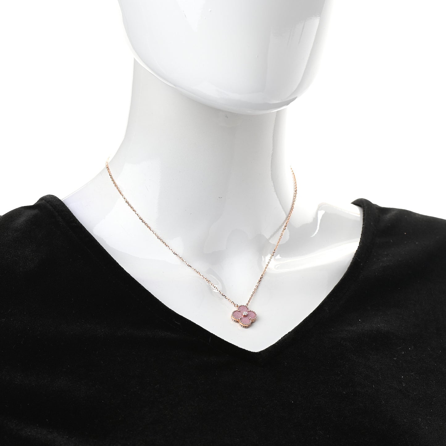18K Rose Gold Diamond Rhodonite Vintage Alhambra Pendant Necklace