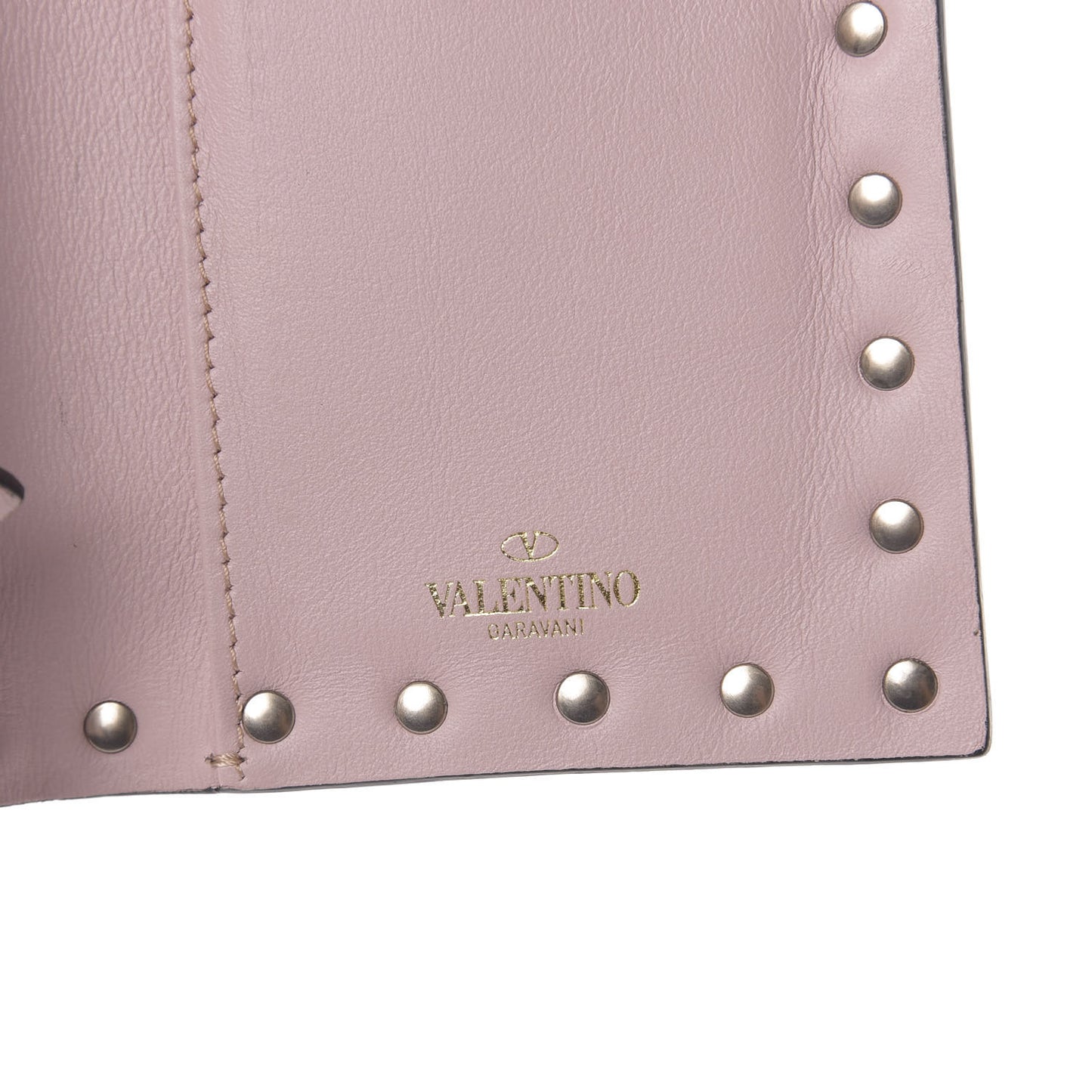 Calfskin Rockstud Wristlet Wallet Water Rose