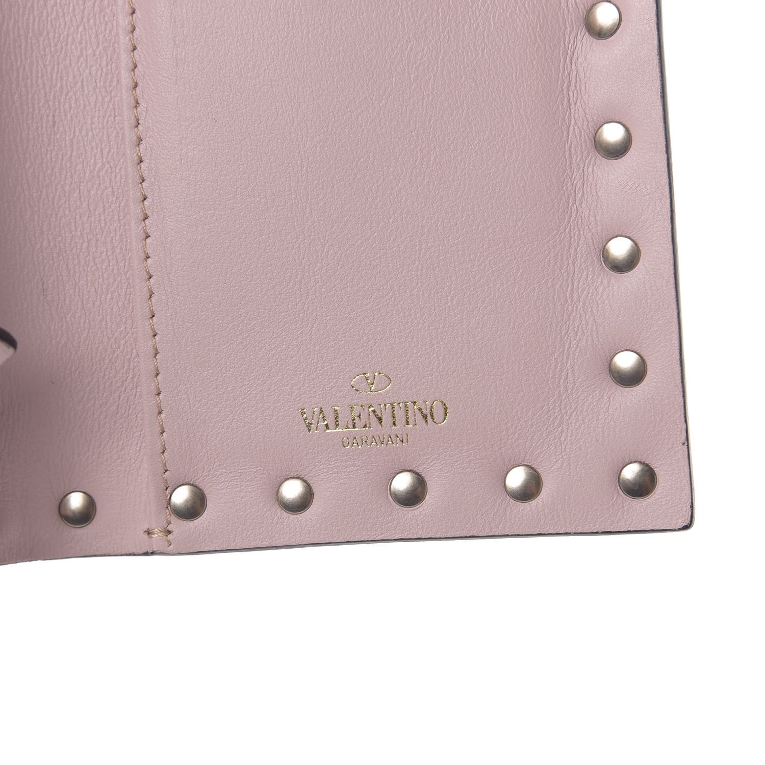 Valentino Garavani Calfskin Rockstud Wristlet Wallet Water Rose 6 of 6
