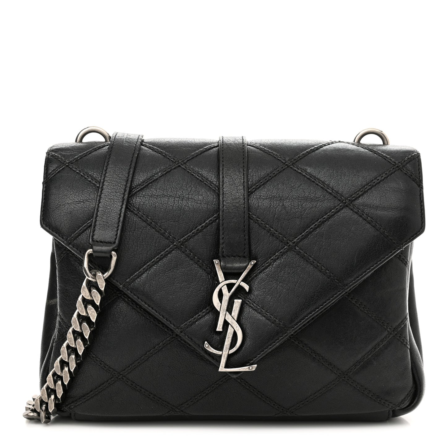 Calfskin Matelasse Diamond Quilted Monogram Medium College Bag Black
