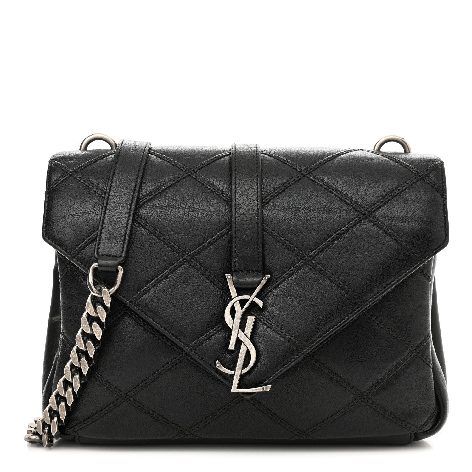 Saint Laurent Calfskin Matelasse Diamond Quilted Monogram Medium College Bag Black 1 of 19