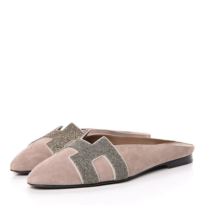 Hermes Suede Goatskin Crystal Roxane Mules 35 Champagne Rose Grey 3 of 18