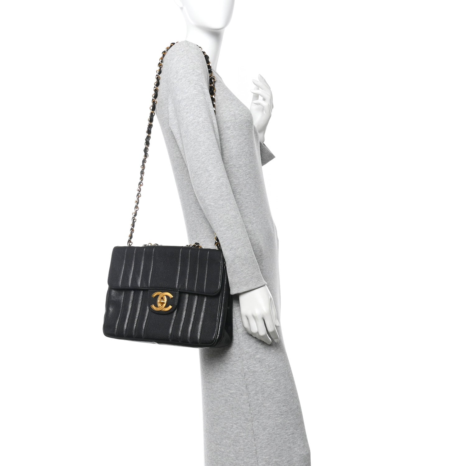 Chanel Caviar Vertical Quilted Jumbo Single Flap Black 2 of 12