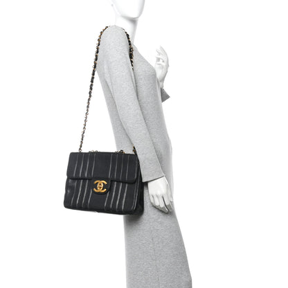 Chanel Caviar Vertical Quilted Jumbo Single Flap Black 2 of 12