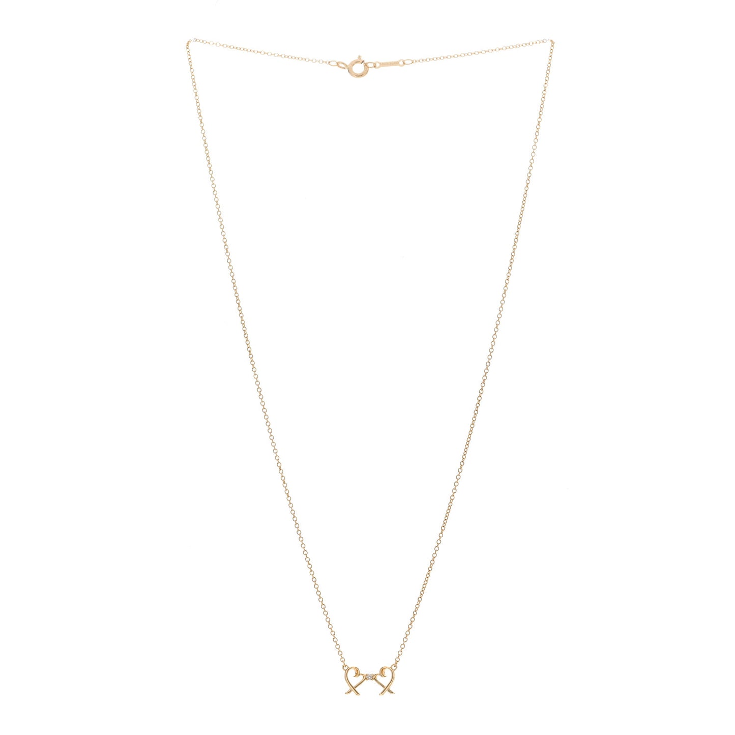18K Yellow Gold Diamond Paloma Picasso Double Loving Heart Pendant Necklace