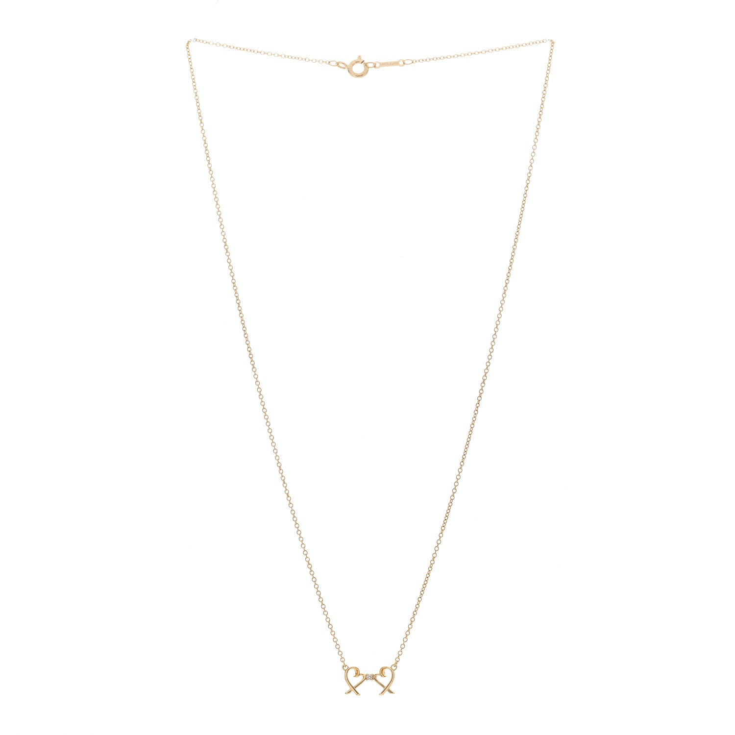 Tiffany 18K Yellow Gold Diamond Paloma Picasso Double Loving Heart Pendant Necklace 3 of 6