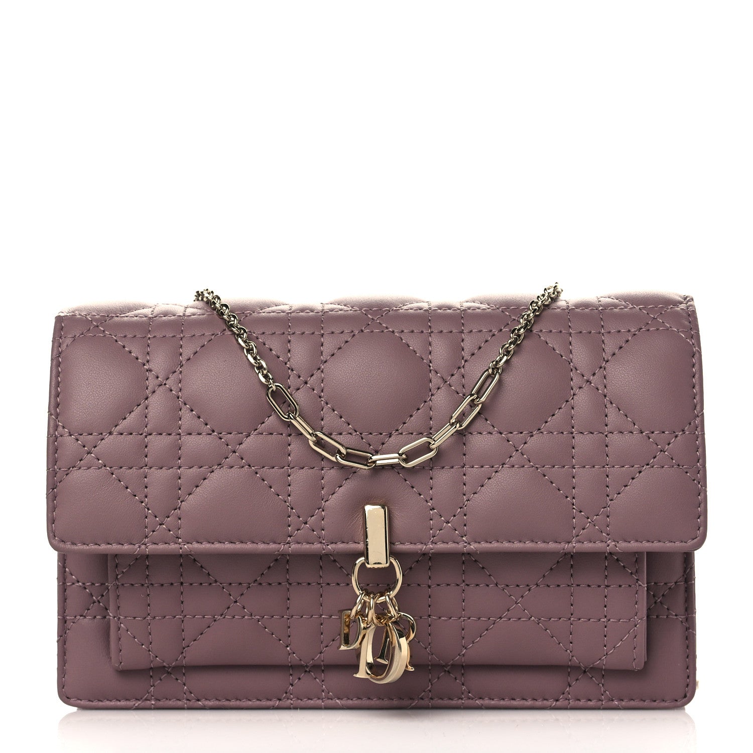 Christian Dior Lambskin Cannage Lady Dior Chain Pouch Purple 1 of 9
