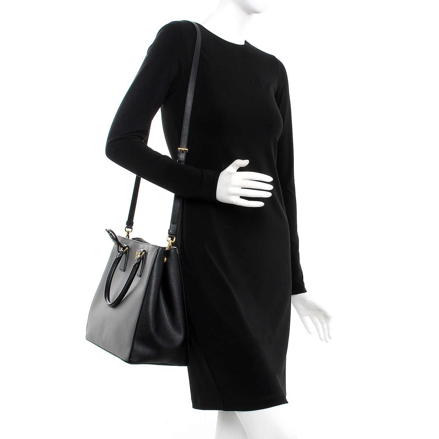 Saffiano Lux Medium Bi-Color Tote Nero Black Marmo