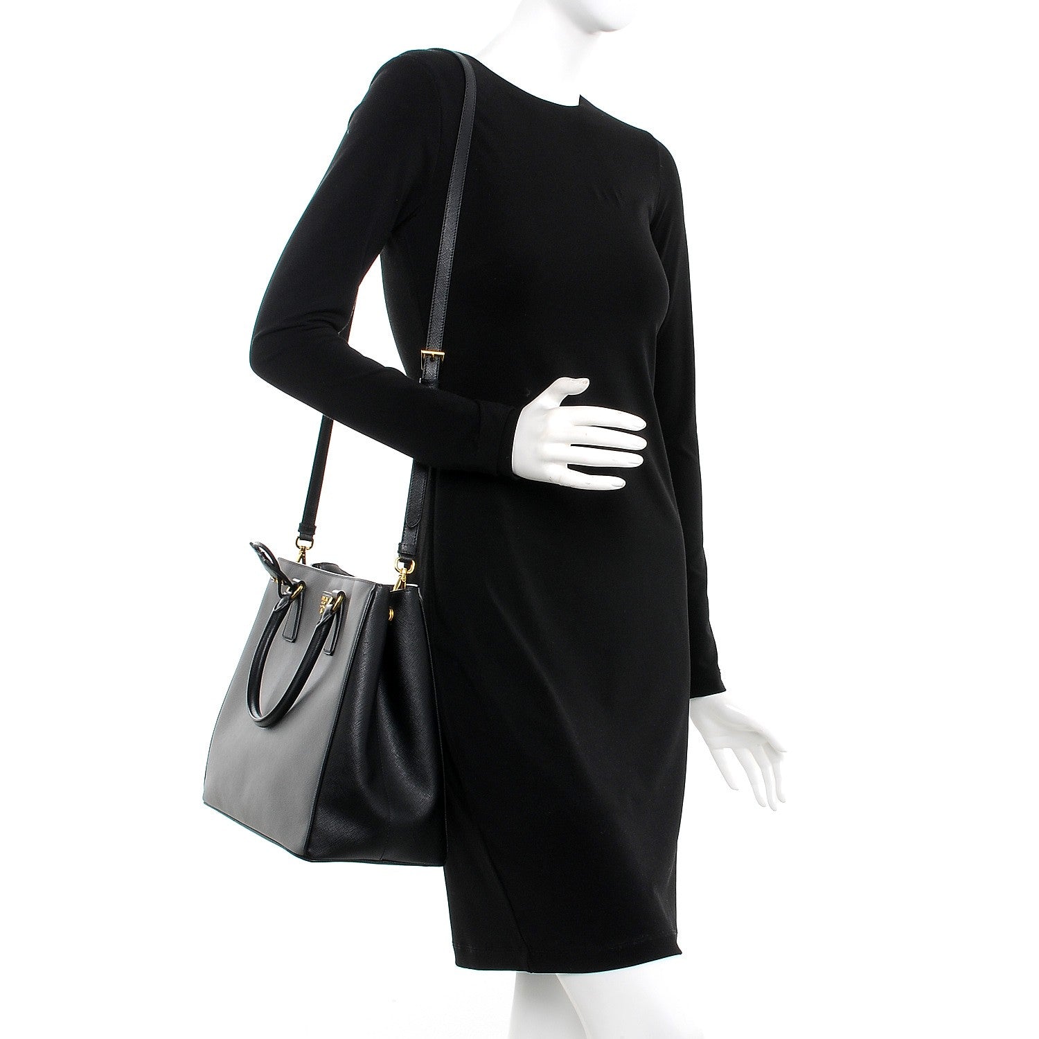 Prada Saffiano Lux Medium Bi-Color Tote Nero Black Marmo 2 of 7
