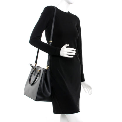 Prada Saffiano Lux Medium Bi-Color Tote Nero Black Marmo 2 of 7