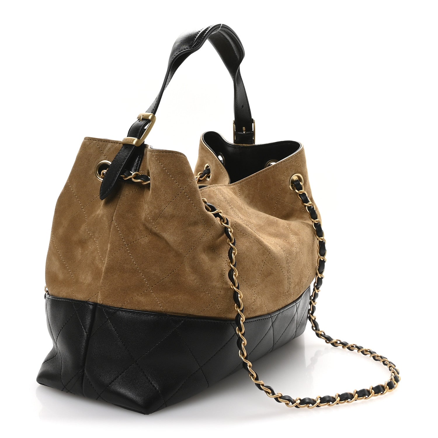Chanel Suede Calfskin Shiny Lambskin Quilted Small Coco Base Shopping Bag Beige Black 3 of 10