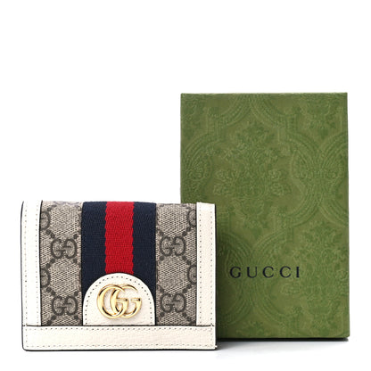 Gucci GG Supreme Monogram Textured Dollar Calfskin Web Ophidia Card Case Beige Ebony Mystic White 14 of 14
