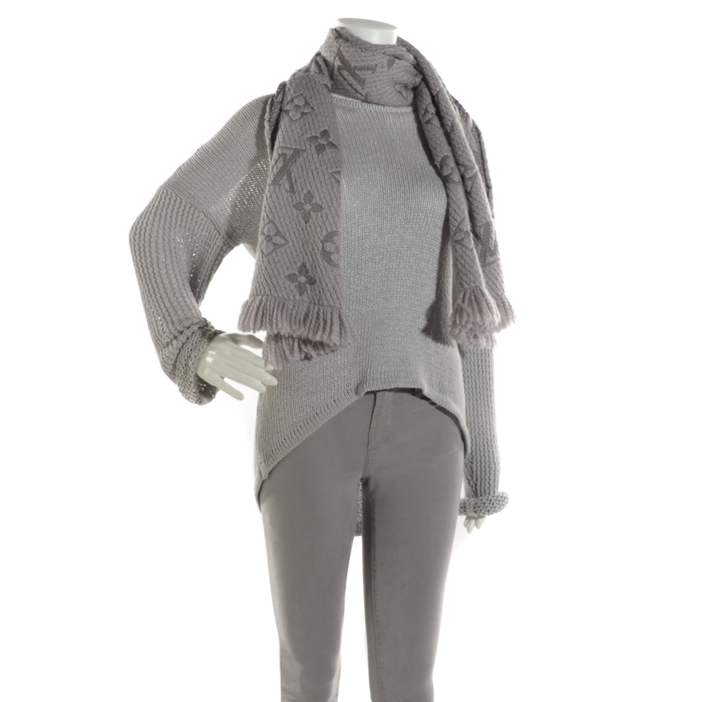 Wool Silk Logomania Scarf Pearl Grey