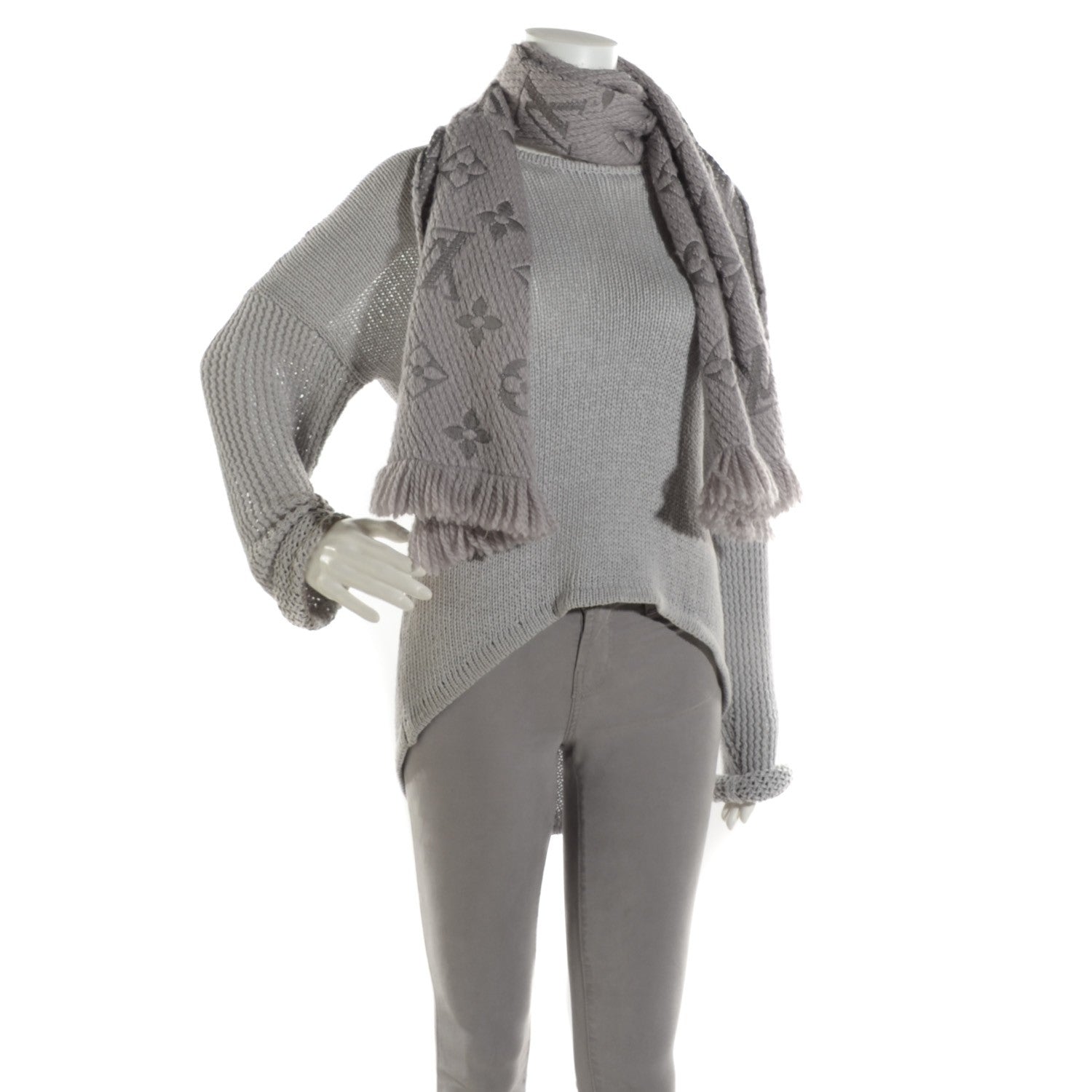 Louis Vuitton Wool Silk Logomania Scarf Pearl Grey 2 of 5