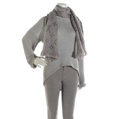Louis Vuitton Wool Silk Logomania Scarf Pearl Grey 2 of 5