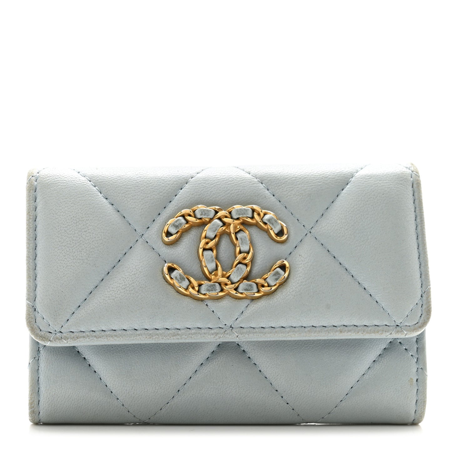 Lambskin Quilted 19 Flap Card Holder Light Blue
