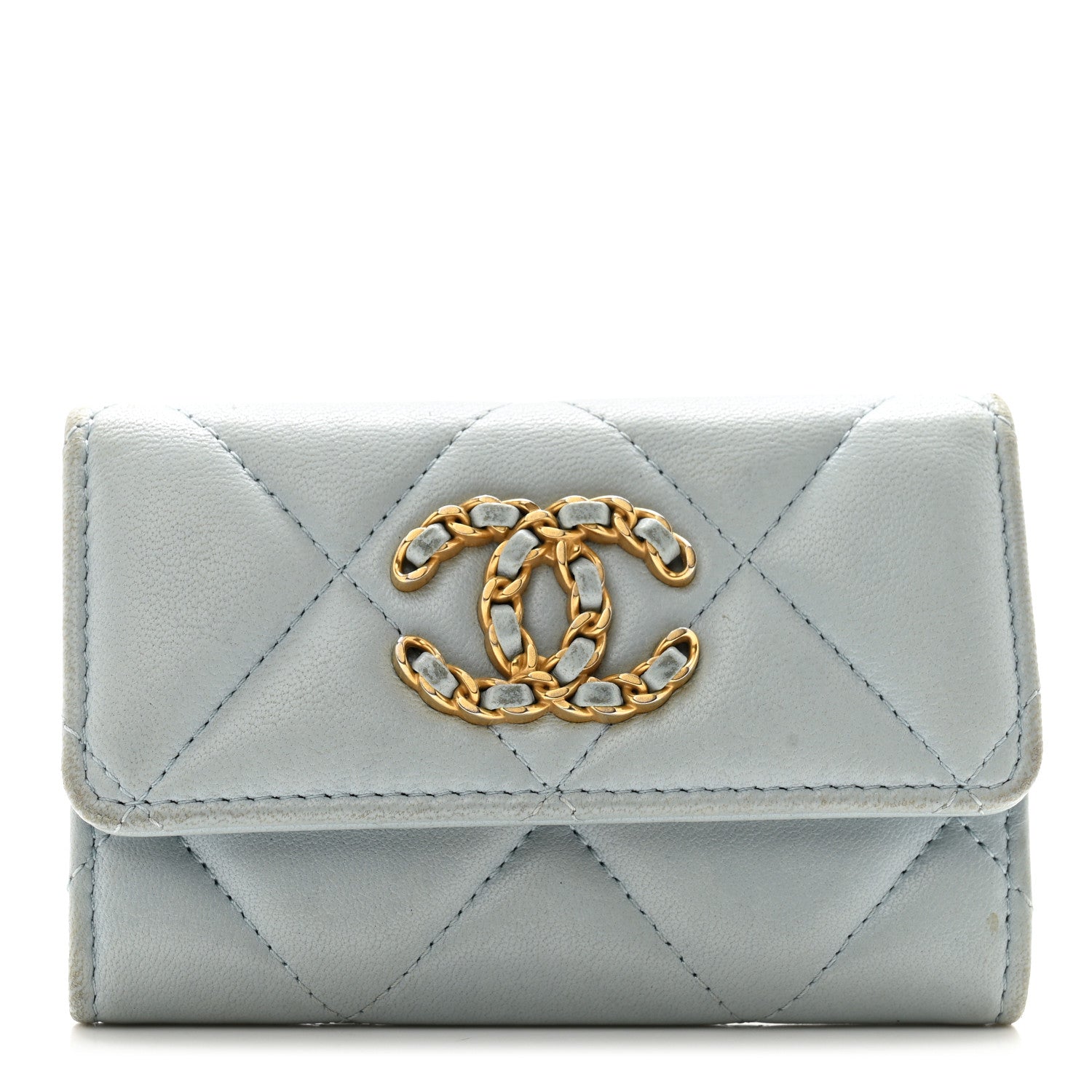 Chanel Lambskin Quilted 19 Flap Card Holder Light Blue 1 of 12