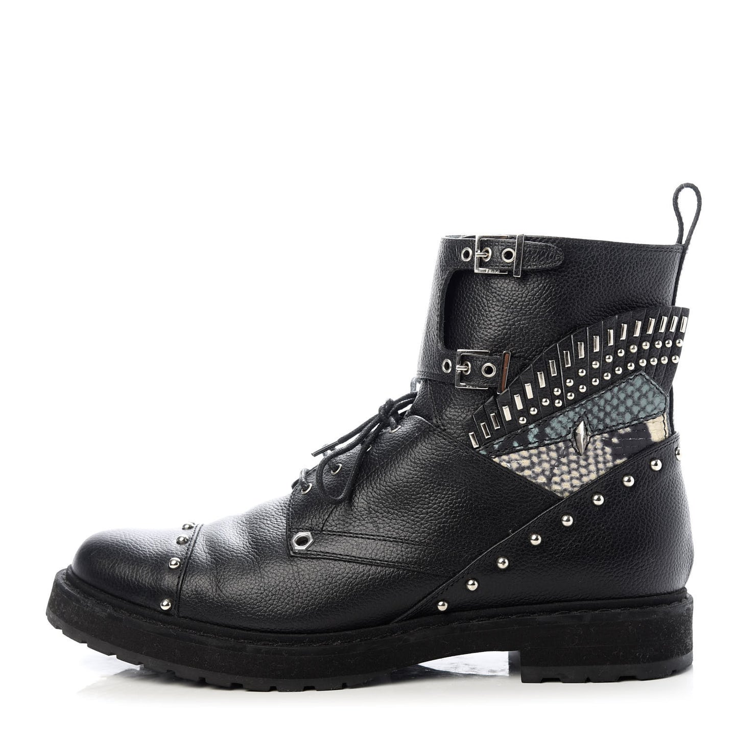 Calfskin Studded Bugs Combat Boots 39.5 Black