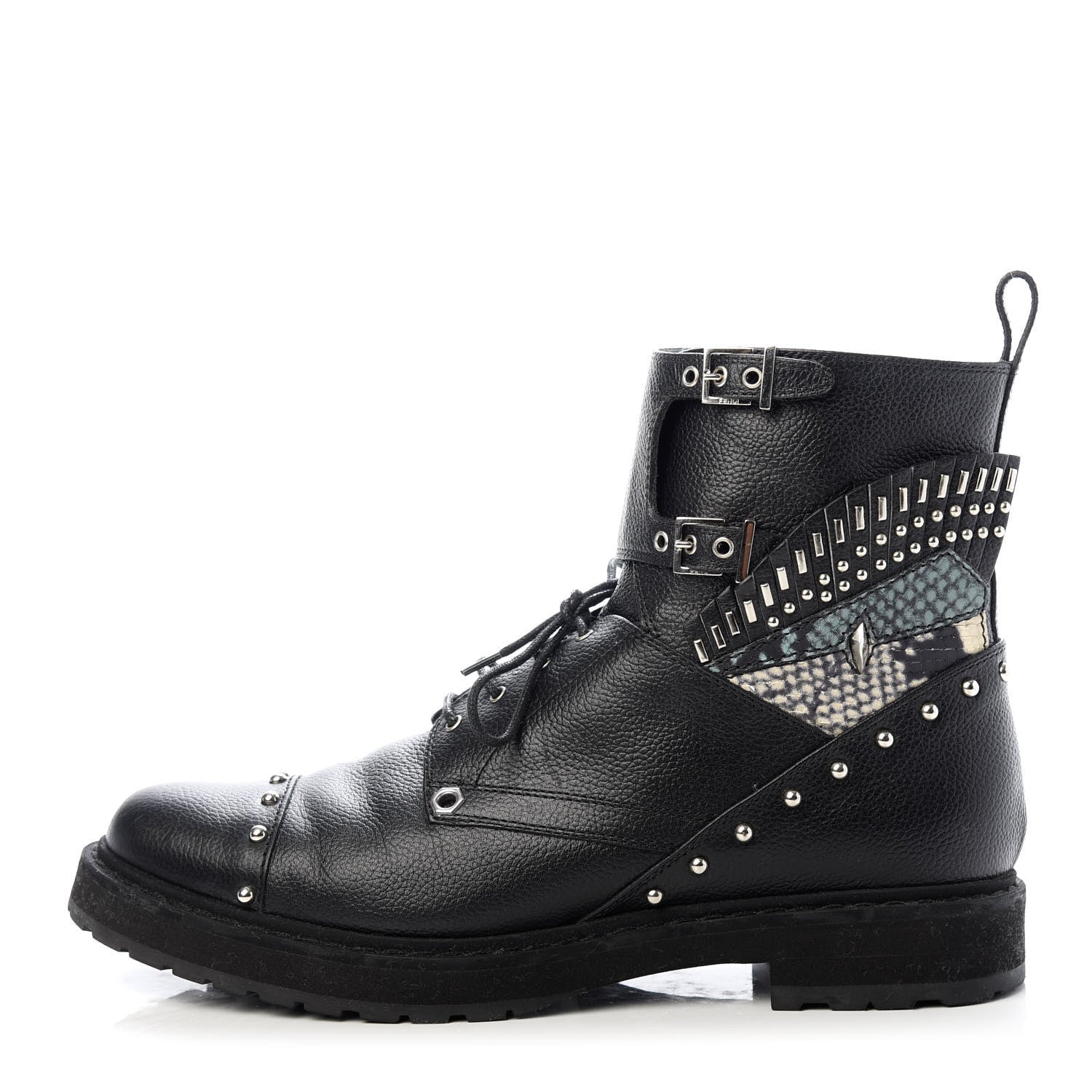 Fendi Calfskin Studded Bugs Combat Boots 39.5 Black 1 of 9