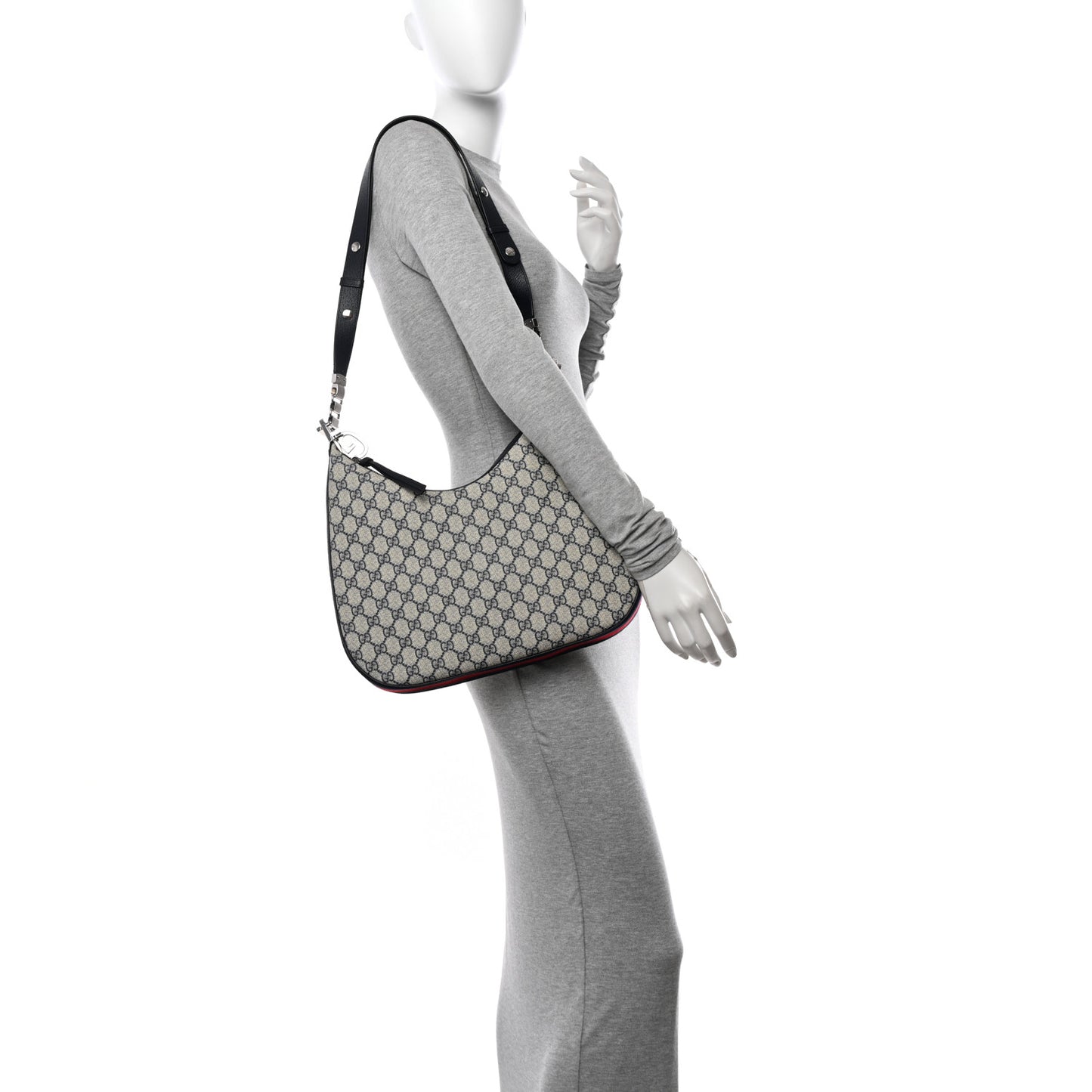 GG Supreme Monogram Textured Calfskin Web Large Attache Shoulder Bag Beige Blue
