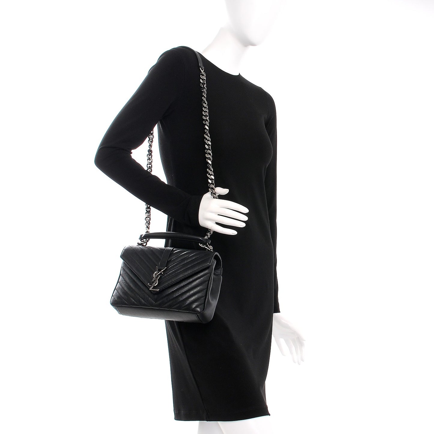 Sheepskin Matelasse Chevron Monogram Medium College Bag Black