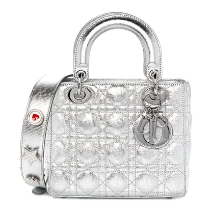 Christian Dior Metallic Grained Calfskin Cannage Small Lucky Badges My Lady Dior Silver 1 of 9