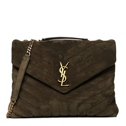 Saint Laurent Suede Y Quilted Monogram Medium Loulou Chain Satchel Olive 1 of 9